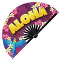 Hand Fan Aloha Hawaii UV Glow  Maui Aloha Folding Hand Fan Tropical Aloha Handheld Fan Tropics Honolulu Aloha Chinese Bamboo Hand Fan