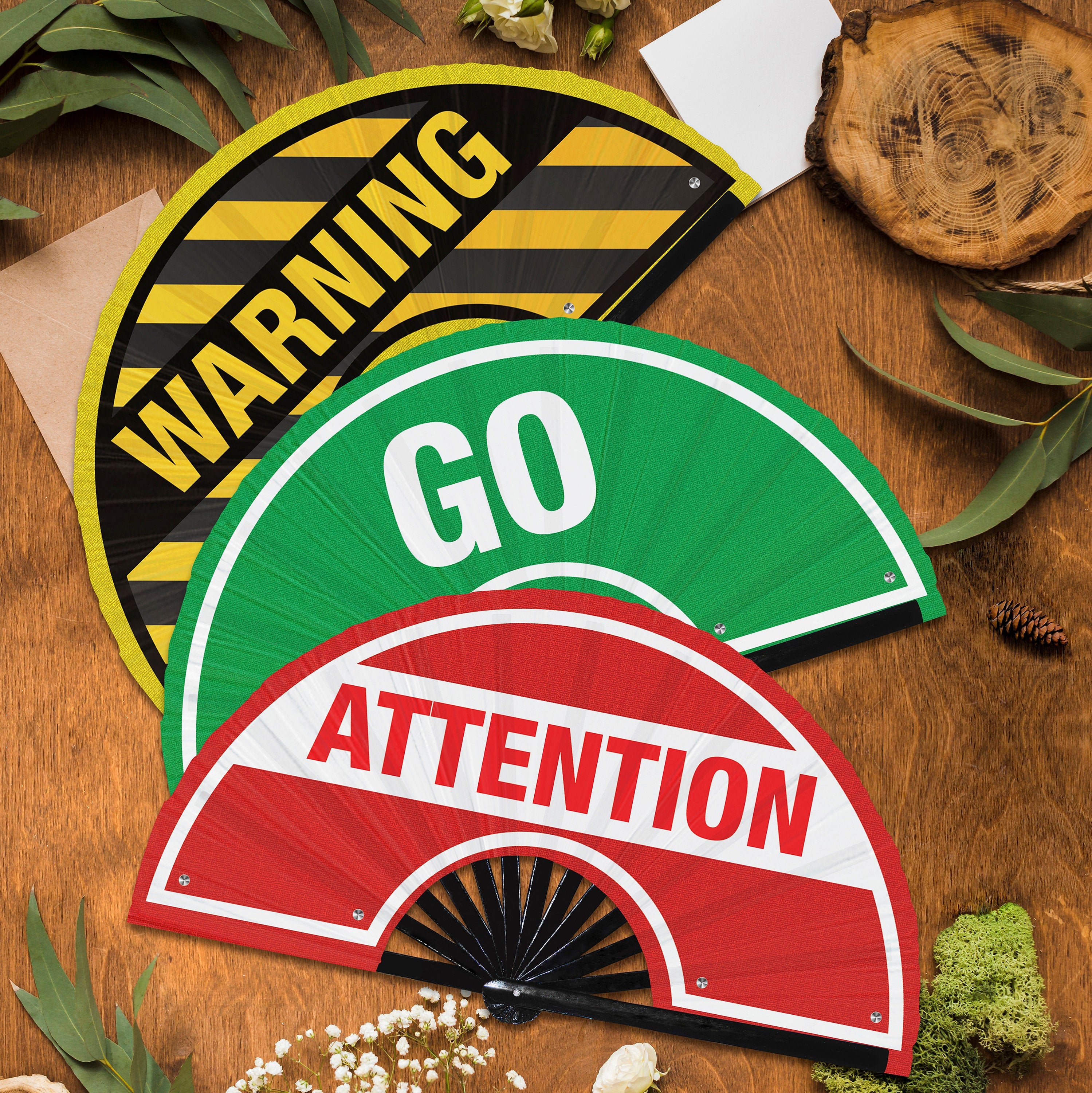 Road Signs Bamboo Hand Fan