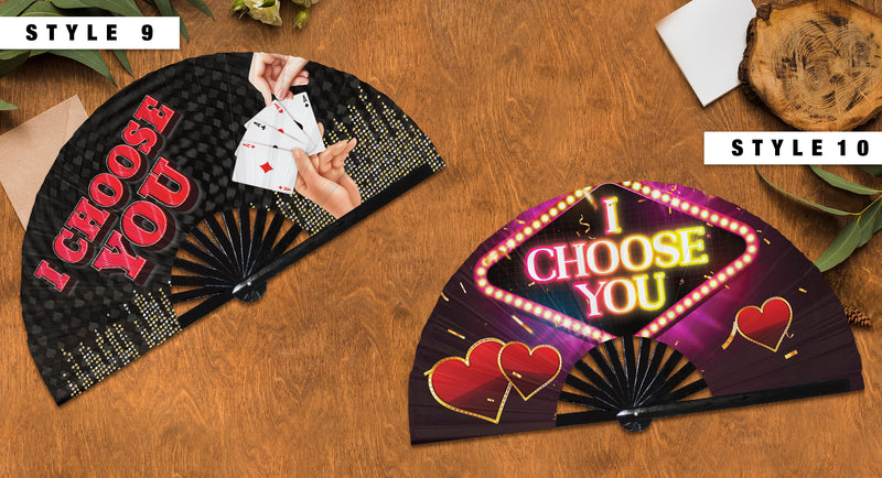 I Choose You UV Glow Hand Fan Valentines Day Folding Hand Heart Handheld Bamboo Hand Fan Gift for Valentines Day