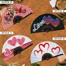 Valentines Leopard Heart Bamboo Hand Fan