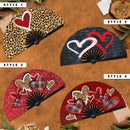 Valentines Leopard Heart Bamboo Hand Fan