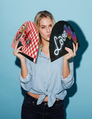 Valentines Leopard Heart Bamboo Hand Fan