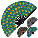 Peacock Print Pattern UV Glow Foldable Hand Fan Peacock Feather Print Pattern Handheld Fan Animal Peacock Wing Fan for Animal Print Lovers