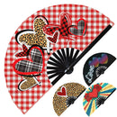 Valentines Leopard Heart UV Glow Hand Fan Heart Checkered Glitter Folding Hand Fan Danger Pixel Vintage Heart Handheld Fan Heart Paint Bamboo Hand Fan for Raves and Events