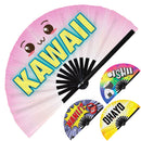 Popular Japanese Words Fan - Kawaii Onii-chan Nani Baka Notice Me Senpai Daisuki Sugoi Oishii Ohayo Nakama Fan UV Glow Foldable Handheld Fan