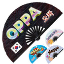 Popular Korean Words Fan - Annyeonghaseyo Saranghae Daebak Ya Chet Aigoo Aegyo Gomawo Oppa Assa Fan UV Glow Foldable Handheld Fan