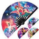 Fairy Lights Fan - Fairy Garden Faries Decorations Cute Colorful Flower Gifts Fairy Toy for Girls Fan UV Glow Foldable Handheld Rave Party Circuit Event Festival Fan