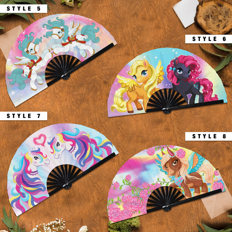 Pony Hand Fan - My Little Pony Ponies Real Littles Decorations Cute Pony Toys for Girls Fan UV Glow Foldable Handheld Fan