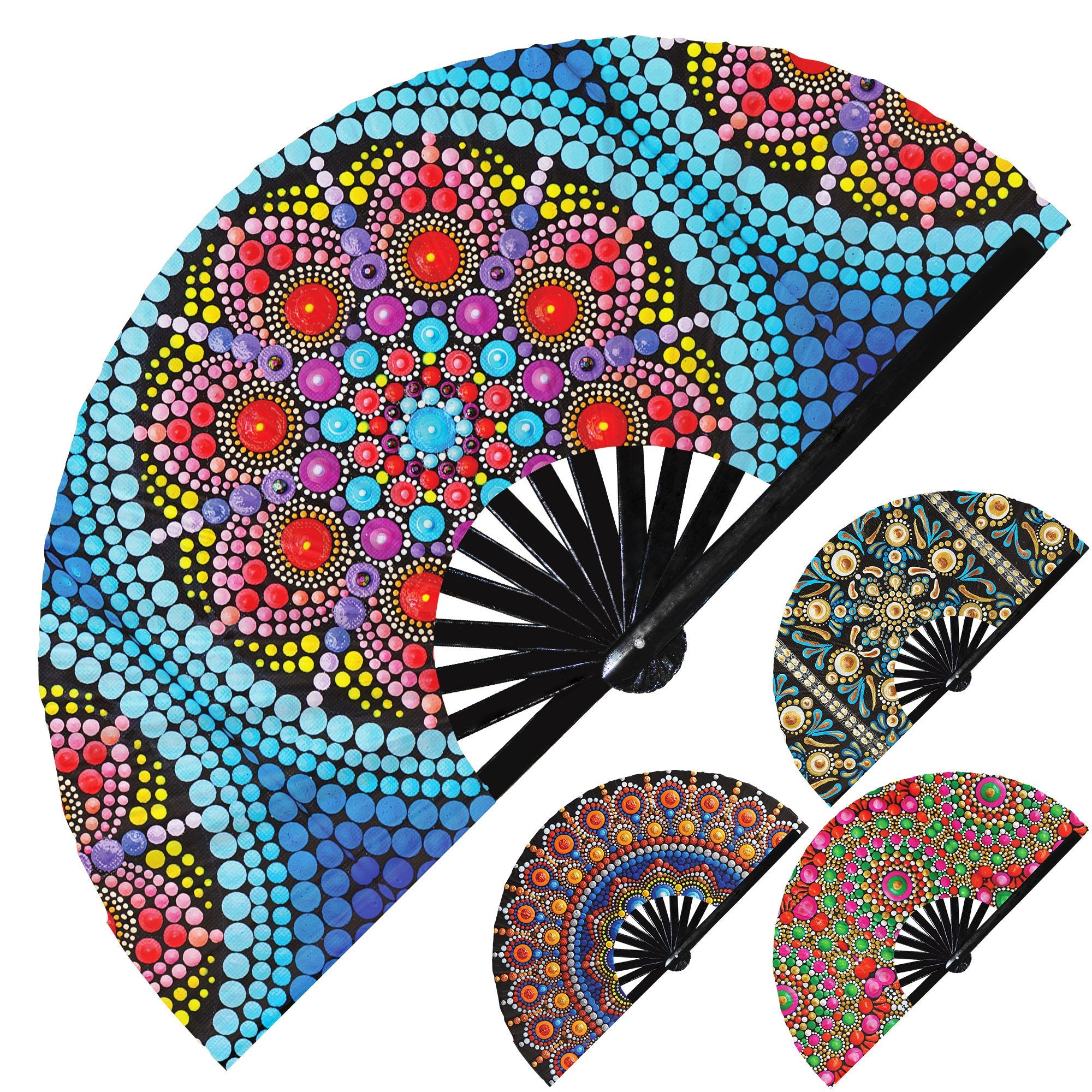 Manda Fan Mandala Dot Bamboo Hand Fan