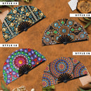 Mandala Dot Bamboo Hand Fan