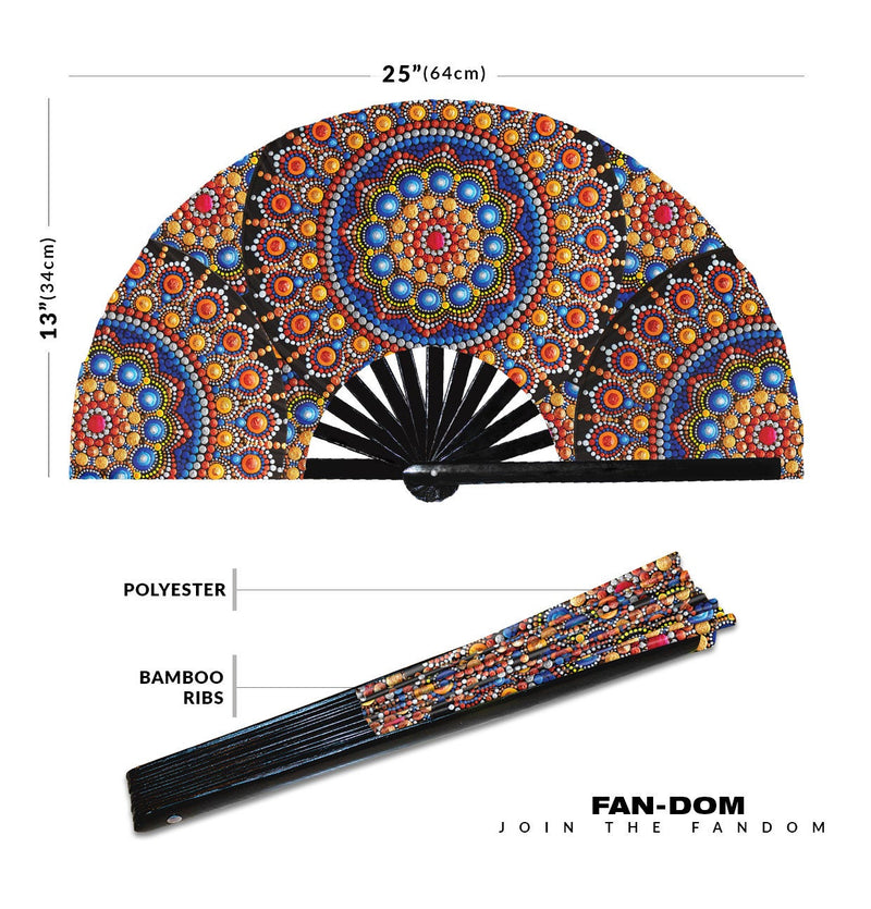 Mandala Dot Bohemian Foldable Handheld Fan | Mandala Dot Tapestry Pattern Bohemian Mandala Dot Painting Hippie dot Decor UV Glow Foldable Handheld Fan