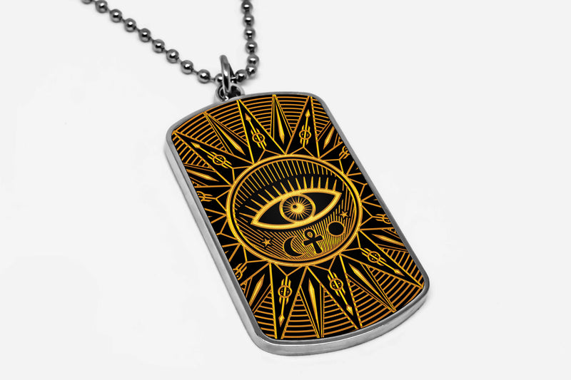Magic Spell Circle Golden Mystical Alchemy Witchcraft Dog Tag Necklace Circular Emblems Occult Geometry Witchcraft Signs Military Pendant