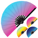 Gradient Color Hand Fan UV Glow Foldable Bamboo Hand Fan Unicorn Glow Smooth Iridescent Handheld Fan Rave Circuit Festival Rainbow Fan