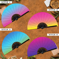 Gradient Color Hand Fan UV Glow | Foldable Bamboo Hand Fan Unicorn Glow Smooth Iridescent Handheld Fan Rave Circuit Festival Rainbow Fan